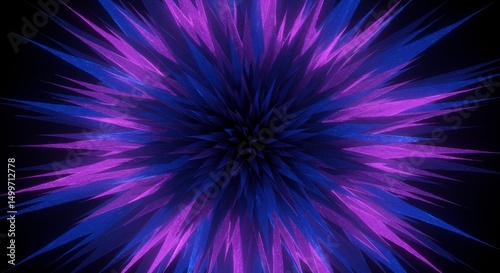 Abstract Purple and Blue Spiky Crystal Burst Glowing Fractal Dark Background