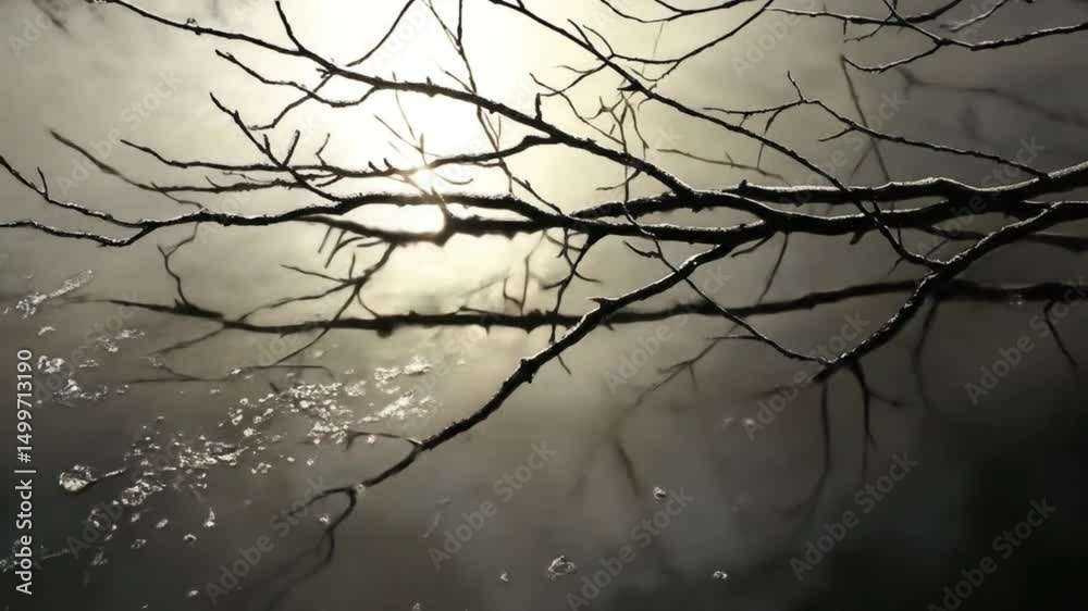 Silhouetted branches over water reflection Silhouetted branches over water reflection