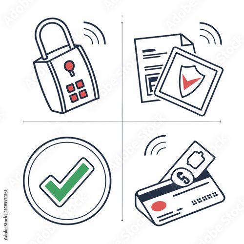 Secure online payment methods digital security icons wireless technology