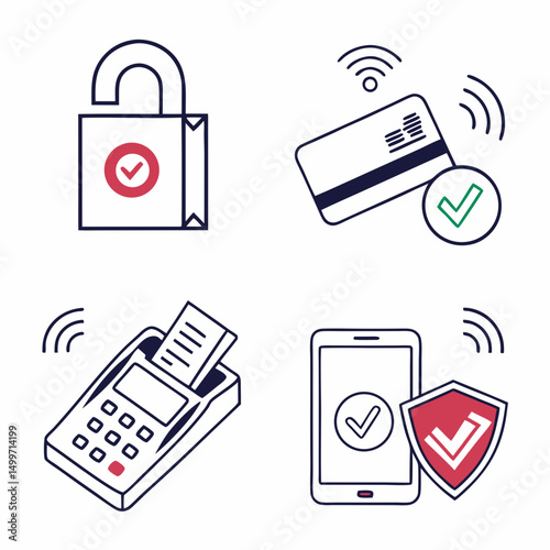 Secure online payment methods icons shopping cart credit card pos mobile phone