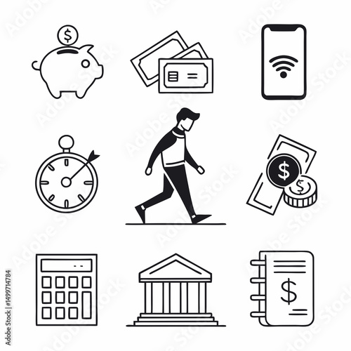 Financial icons set banking money savings investment budget