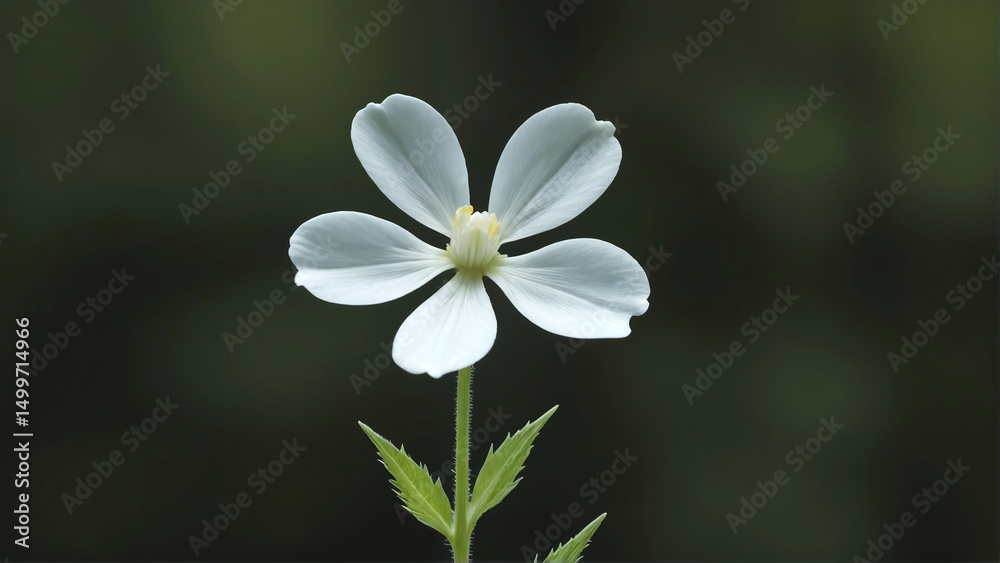 Obraz premium Minimalist white wildflower bloom on dark blurred background