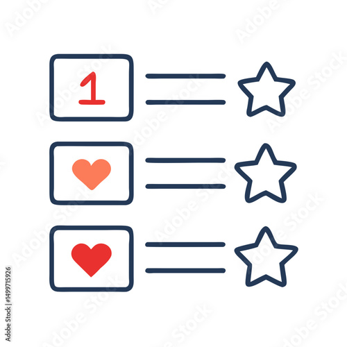 Clean cutout vector illustration ranking system hearts stars