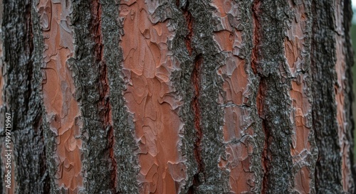 Close-up Texture of Tree Bark Reddish-Brown and Gray Patterns