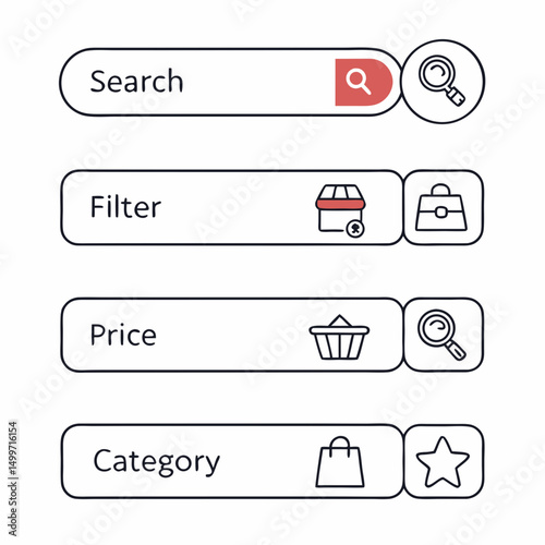 Online shopping filter options search bar design elements