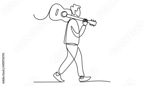 a man playing guitar ,cowboy style, line drawing, vector illustration