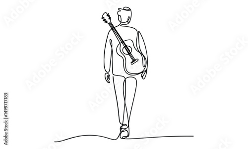 a man guitar ,cowboy style, line drawing, vector illustration