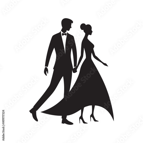 Romantic couple bride silhouette design
