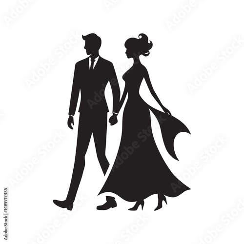 Romantic bride couple elegant silhouette vector