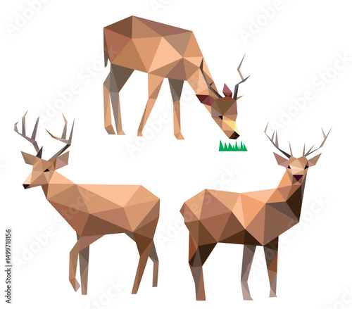 Deer Animal Set in low poly polygonal.  Deer Icon in abstract set. Vector of Deer collection. deer polygon illustration for kids animal book