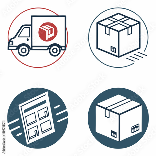 Delivery service icons boxes truck package shipping fast