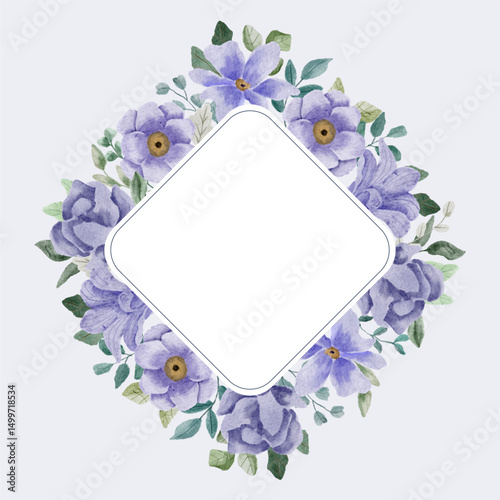 beauty floral with purple watercolor frame