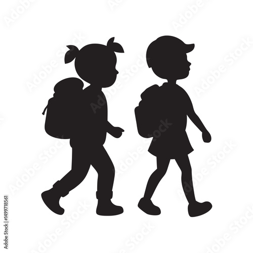 Children with backpacks silhouette illustration