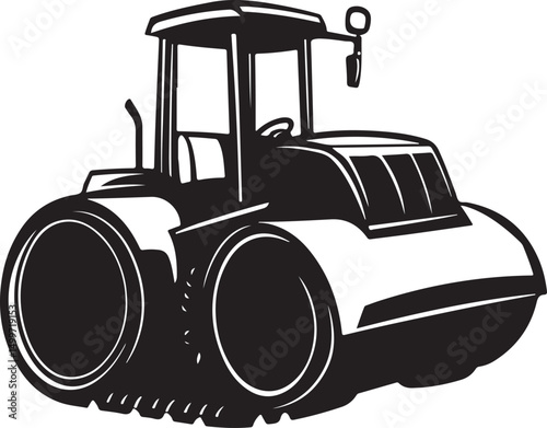 Road Vibratory Roller Road Roller Silhouette Vector Illustration on Transparent Background