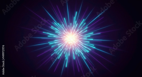 Abstract Light Burst Neon Rays Glowing Star Purple and Blue Energy Digital Art Background
