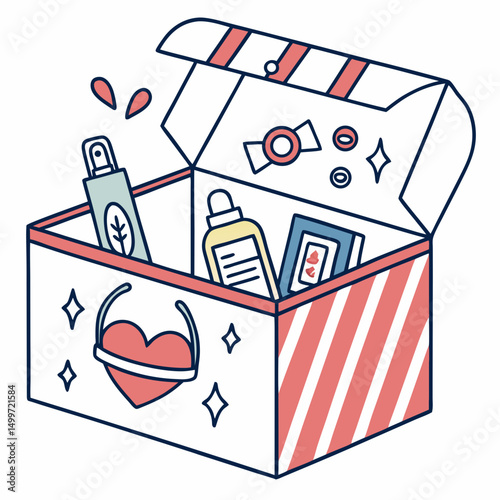 Gift box filled with beauty products and candy surprises