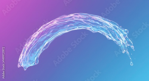 Abstract Water Splash Liquid Flow Dynamic Curve 3D Render Purple Background Clean Design