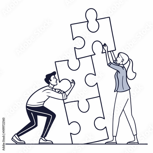 Teamwork collaboration puzzle solution business people