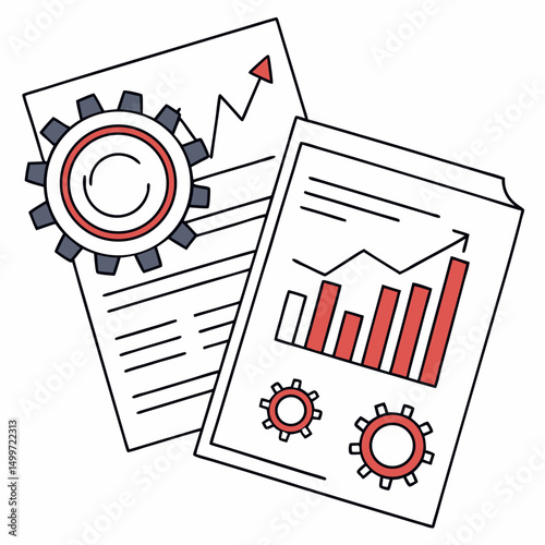 Business growth strategy planning documents charts graphs gears