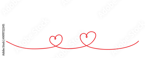 red handdrawn heart tendril border isolated vector illustration