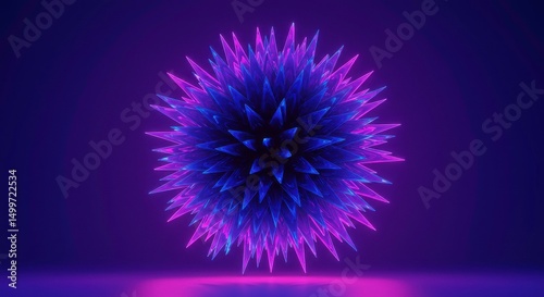 Abstract Purple and Blue Crystal Spikes 3D Render Glowing Neon Geometric Shape