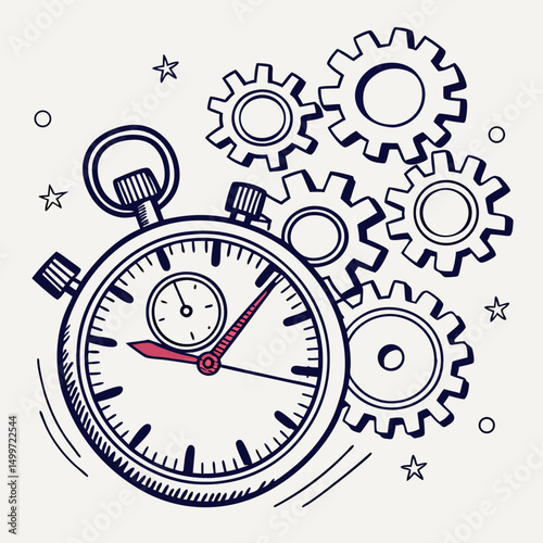 Stopwatch gears time management business concept illustration