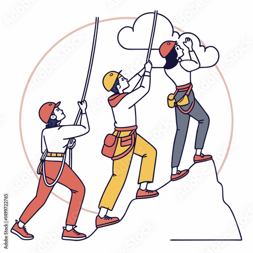 Teamwork climbing mountain peak success achievement goal