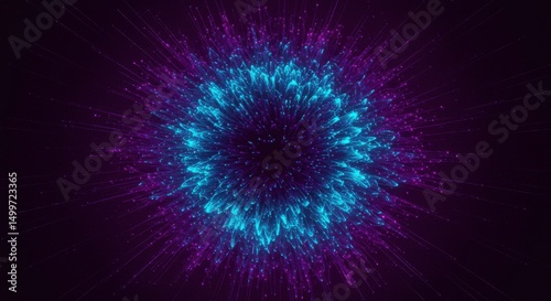 Abstract Glowing Nebula Burst Cosmic Energy Purple Blue Light Rays