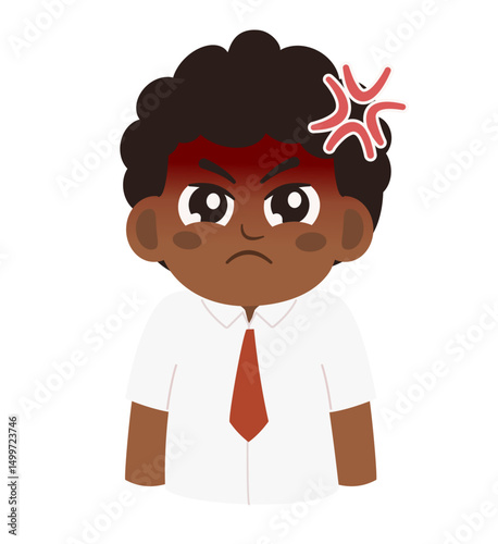 Cartoon Illustration of an Angry Cute Schoolboy 