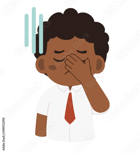 Cartoon Illustration of a Cute Schoolboy Facepalming