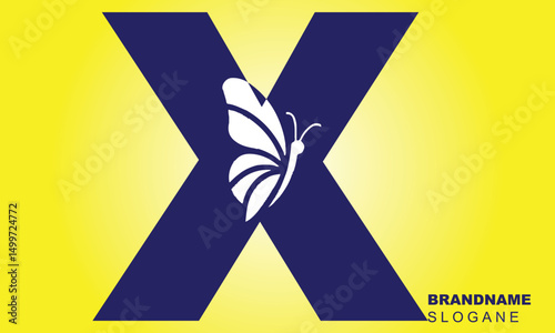 letter X logo design with butterfly illustration logo concept	
