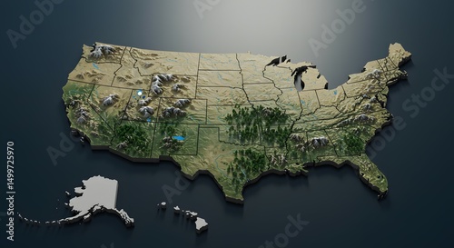 3D Topographic Map of the United States Detailed Relief and Geographical Features