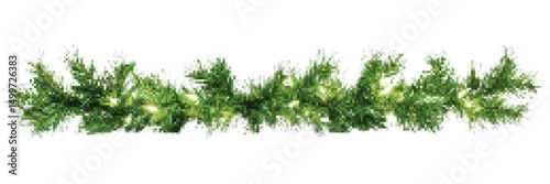 Decorative green garland with white lights, ideal for holiday decorating, winter festivities, and seasonal celebrations