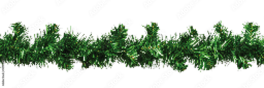 Obraz premium Green artificial garland with pine-like needles suitable for holiday decorations, displayed on a white background
