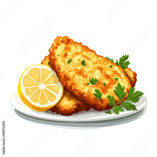 Wiener schnitzel fried cutlet vector illustration isolated on a white background