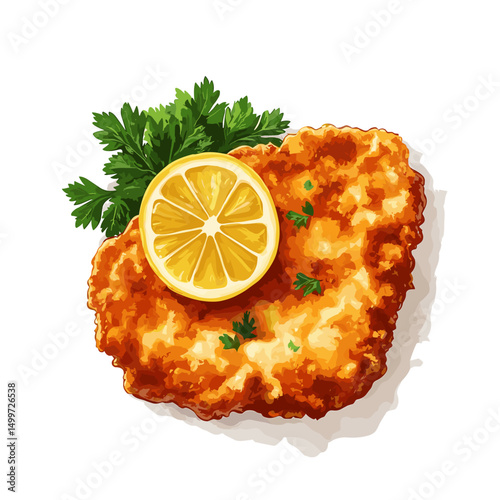 Wiener schnitzel fried cutlet vector illustration isolated on a white background