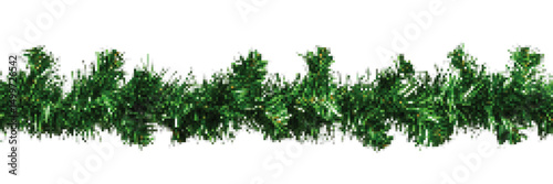 Green artificial garland with pine-like needles suitable for holiday decorations, displayed on a white background