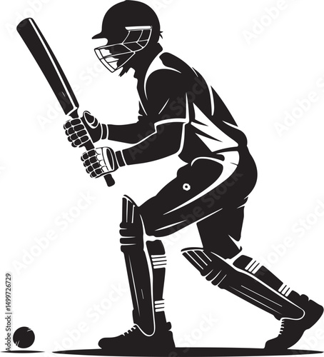 silhouettes of cricket player in batting action