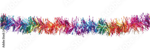 Colorful metallic tinsel garland with a shiny texture for festive decorations and celebrations on a white background