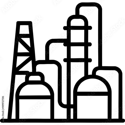 Minimalist oil refinery icon with bold outlines