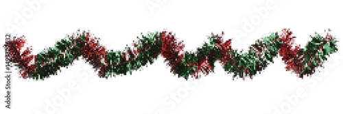 Colorful holiday tinsel garland in red, green, and white perfect for Christmas decoration against a white background