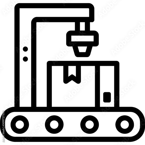 Vector icon of box sealing on conveyor belt