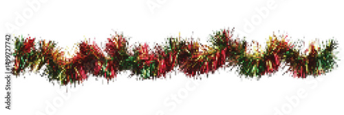 Colorful Christmas tinsel garland in red, green, and gold, perfect for festive decorations and holiday celebrations