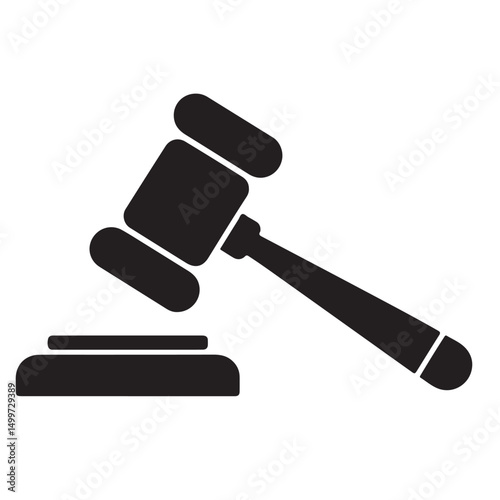 Gavel and Sound Block Line Art Icon Illustration, Black and White Judge Gavel Icon Illustration, Black Silhouette Gavel Icon