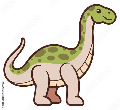 Cute cartoon dinosaur illustration for kids.