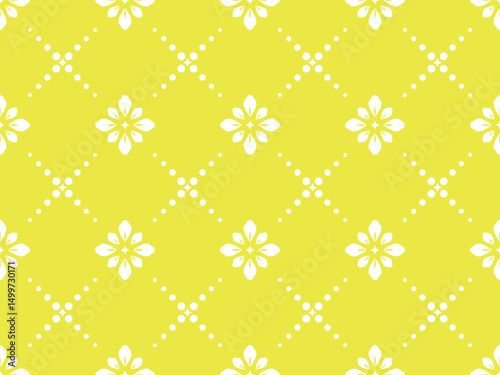 Flower geometric pattern. Seamless vector background. White and yellow ornament. Ornament for fabric, wallpaper, packaging. Decorative print