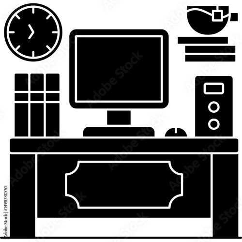 Classic Computer Desk with Mug and Books