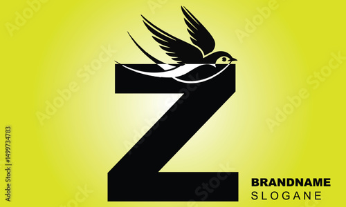Letter Z Flying Bird Logo Template Vector Sign. Dove Bird Logo on Letter Z Concept