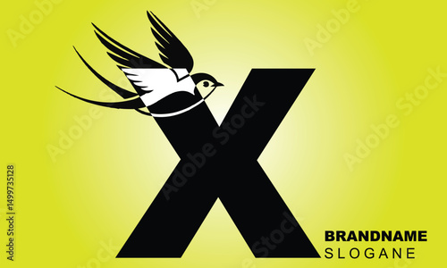 Letter X Flying Bird Logo Template Vector Sign. Dove Bird Logo on Letter X Concept