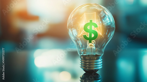A glowing light bulb with a green dollar sign symbolizes innovative financial ideas.